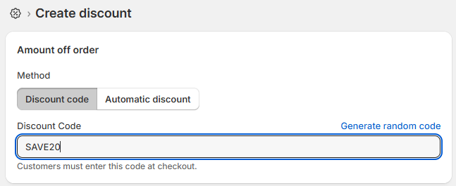 Set up your Discount code