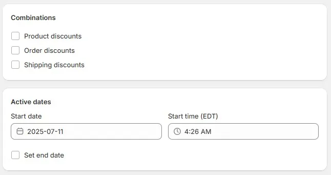 Configure Discount combinations & Activate with Shopify’s built-in tool